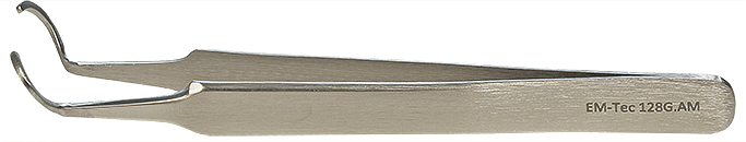 EM-Tec 128G.AM SEM pin stub gripper tweezers for Ø12.7mm pin stubs, anti-magnetic stainless steel, 60 degrees angle