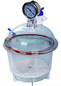 Micro-Tec PD150 polycarbonate desiccator with pump/vent connection and vacuum gauge, Ø 150mm