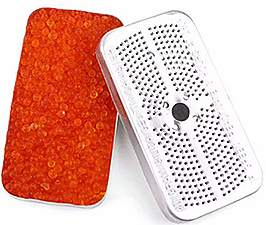Micro-Tec DB5 reusable metal desiccant box with orange indicating silica gel, 105x55x12mm, 40 gram