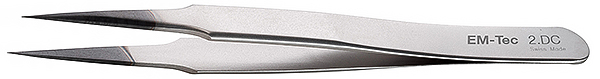 50-001815.jpg EM-Tec 2.DC high precision diamond coated ESD safe tweezers, style 2, flat, sharp fine tips, anti-magnetic stainless steel