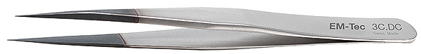 50-001835.jpg EM-Tec 3C.DC high precision diamond coated ESD safe tweezers, style 3C, short, very sharp fine tips, anti-magnetic stainless steel