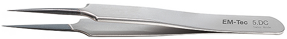 50-001850.jpg EM-Tec 5.DC high precision diamond coated ESD safe tweezers, style 5, extra fine straight tips, anti-magnetic stainless steel