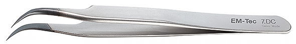 50-001870.jpg EM-Tec 7.DC high precision diamond coated ESD safe tweezers, style 7, very fine curved tips, anti-magnetic stainless steel